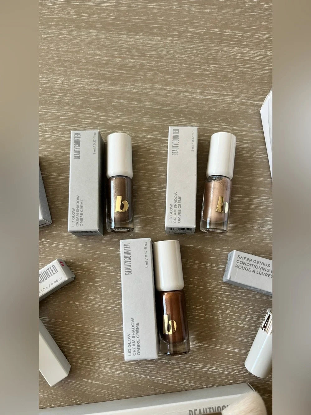 8X BeautyCounter Cream Shadow, Lipstick, Blush, Brush, Tester Wands